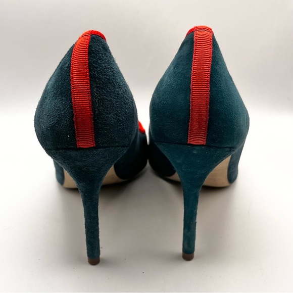 J CREW SUEDE PUMPS WITH BRIGHT ORANGE / PINK CONTRAST TRIM - Picture 11 of 14